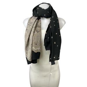 NEW Wrapped Women's Black Beige Lace Trim Polka Dot Shawl Wrap Scarf One Size
